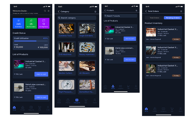 Dealer Mobile App application interface